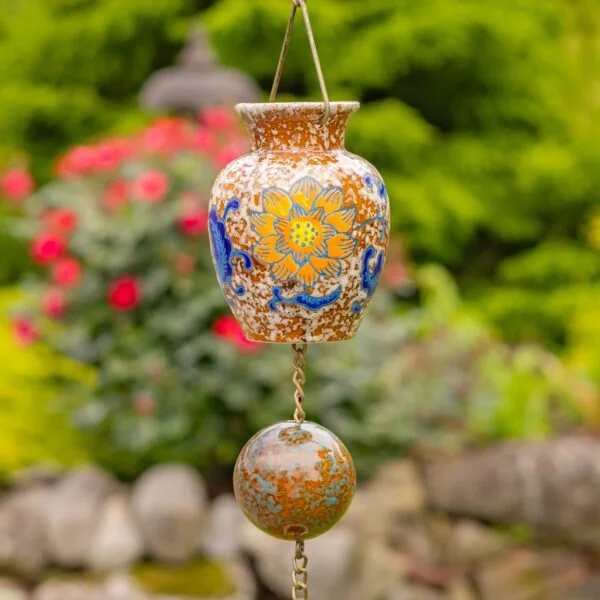 77.5" Long Hand Painted Multicolor Porcelain Vase Rain Chain "Jade"
