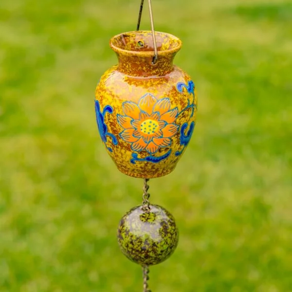 77.5" Long Hand Painted Multicolor Porcelain Vase Rain Chain "Marigold"