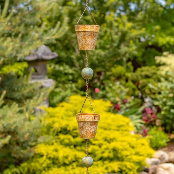 76.75" Long Hand Painted Multicolor Porcelain Bucket Rain Chain "Sandy"