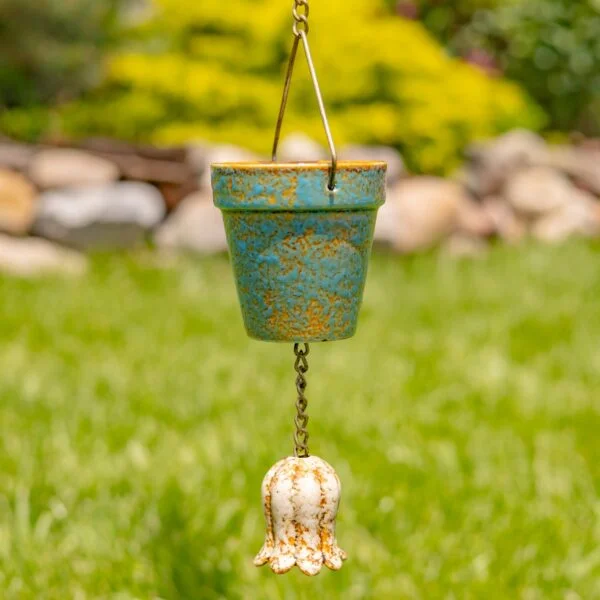 76.75" Long Hand Painted Multicolor Porcelain Bucket Rain Chain "Azure"