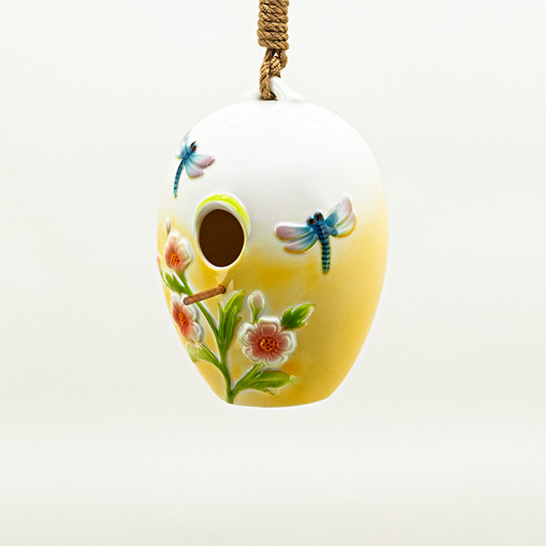 19in. Long Egg-Shaped Porcelain Birdhouse w/Dragonflies Merryweather
