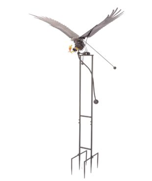 Eagle rocking stake with white background showing wings, body and stand of the stake