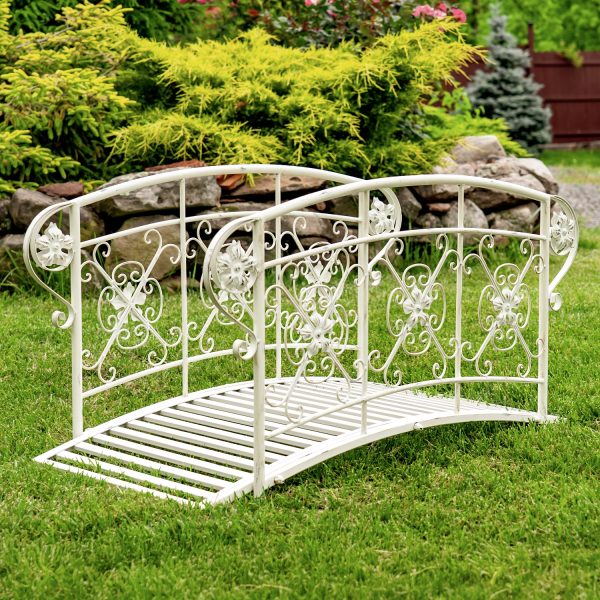 Iron bridge in antique white with embellished handle bars