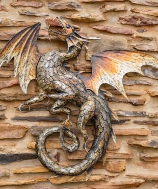 Metal Serpentine Dragon Wall Decoration with gold-black finish