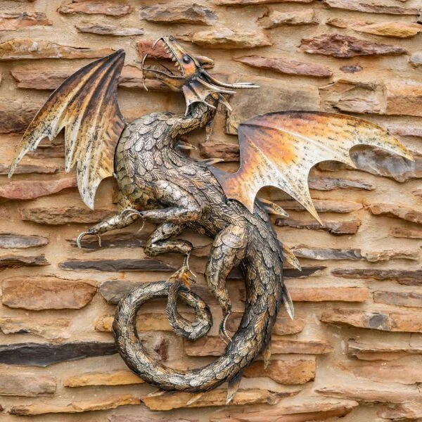 Metal Serpentine Dragon Wall Decoration with gold-black finish