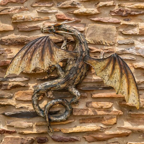 Metal Serpentine Dragon Wall Decoration with gold-black finish