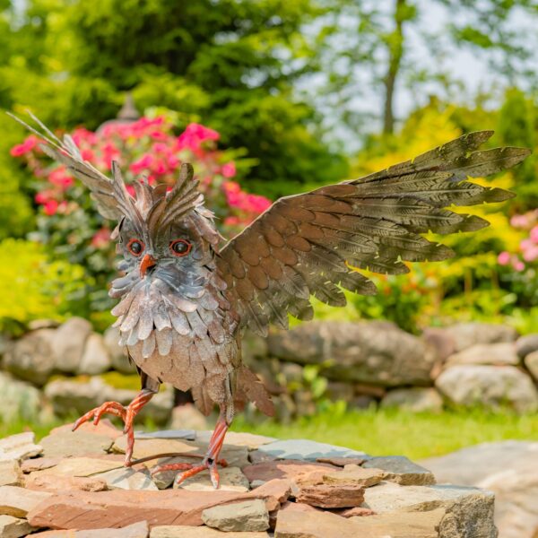 19" Tall Soaring Metal Great Horned Owl Accent "Ash"