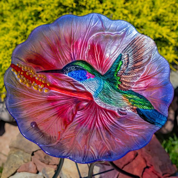 18" Glass Bowl Hummingbird Birdbath with Metal Stand "Rhode Island"
