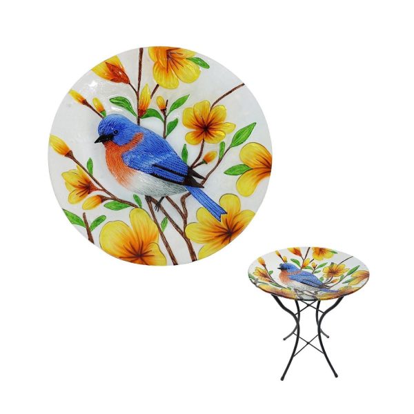 The Idaho style features a vibrant blue bird perched amongst yellow blossoms.