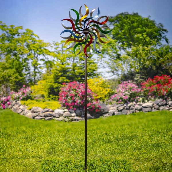 The beautiful squiggly windmill blades are each hand painted in vibrant alternating colors