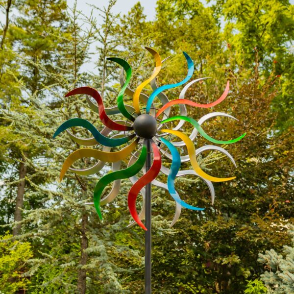 92.25" Tall Squiggly Metal Rainbow Windmill Stake "Melinda"