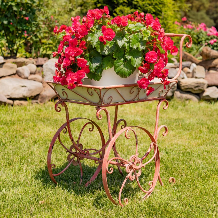32" Tall Metal Garden-Flower Cart with Handle & Wheels "London 1820" - Image 3