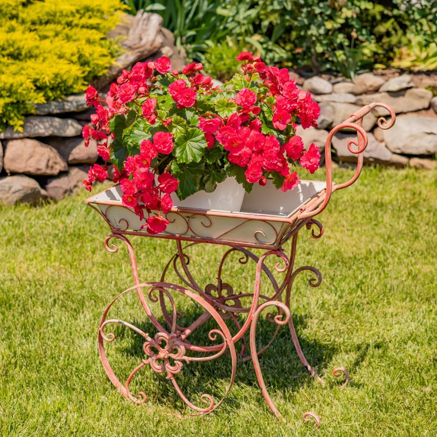 32" Tall Metal Garden-Flower Cart with Handle & Wheels "London 1820" - Image 8