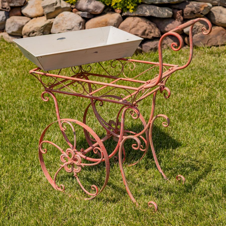 32" Tall Metal Garden-Flower Cart with Handle & Wheels "London 1820" - Image 7