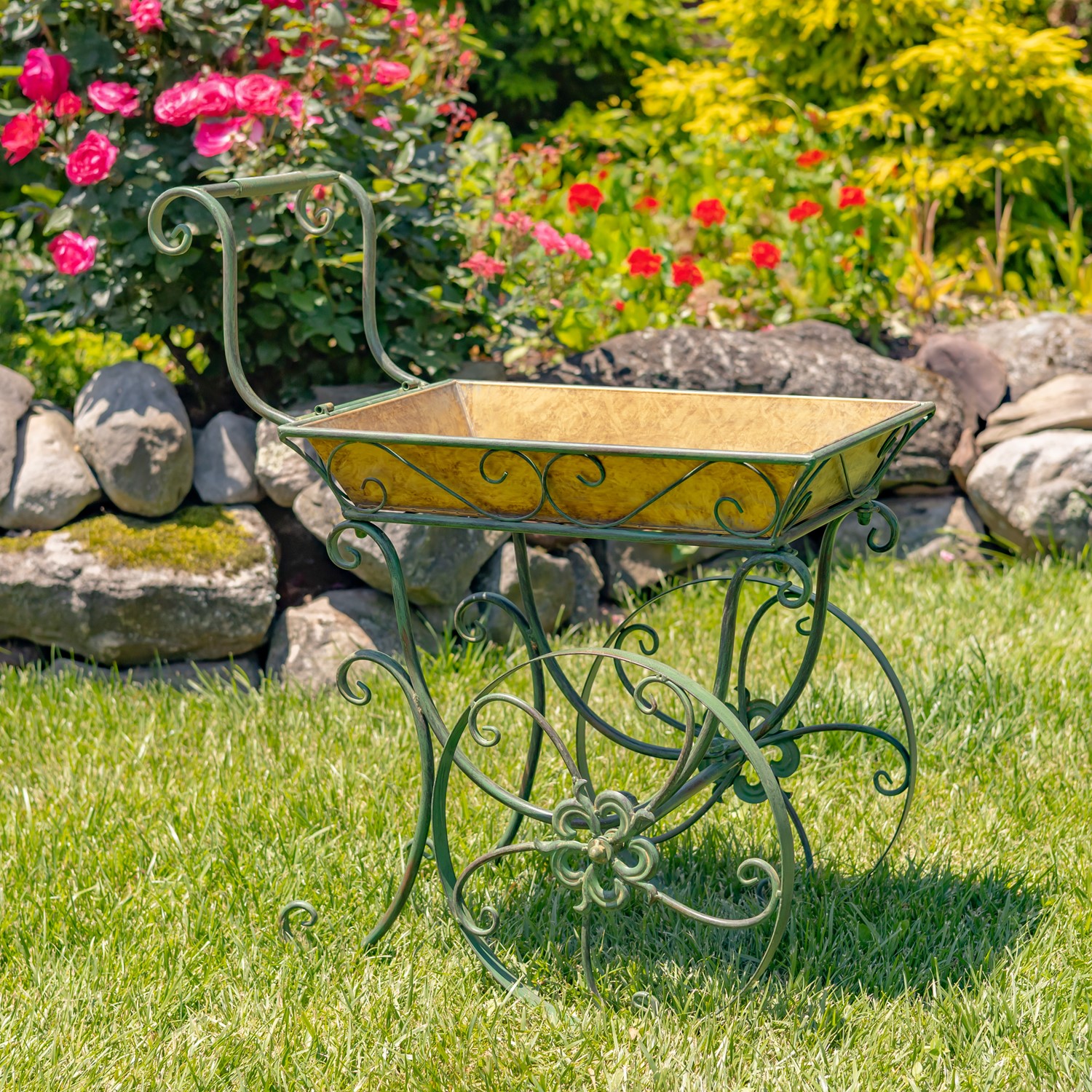 32" Tall Metal Garden-Flower Cart with Handle & Wheels "London 1820" - Image 9