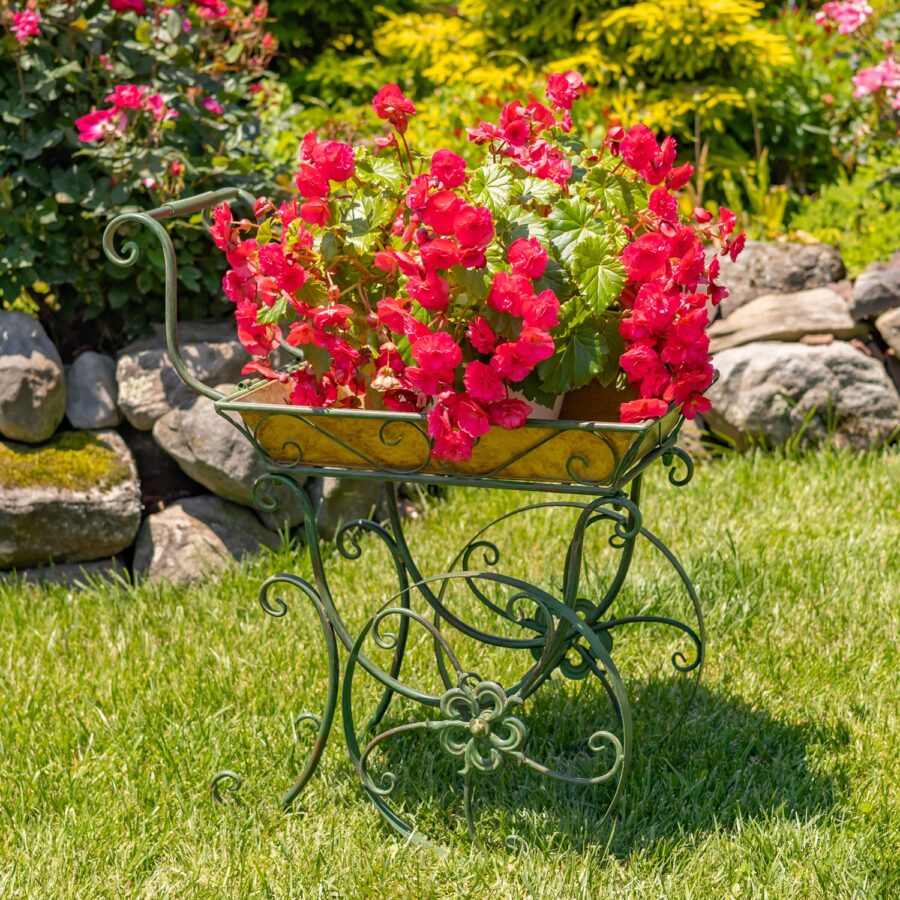 32" Tall Metal Garden-Flower Cart with Handle & Wheels "London 1820" - Image 12