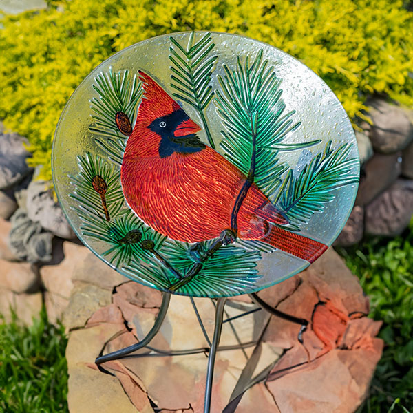 18In Glass Bowl Cardinal Birdbath with Metal Stand Kentucky