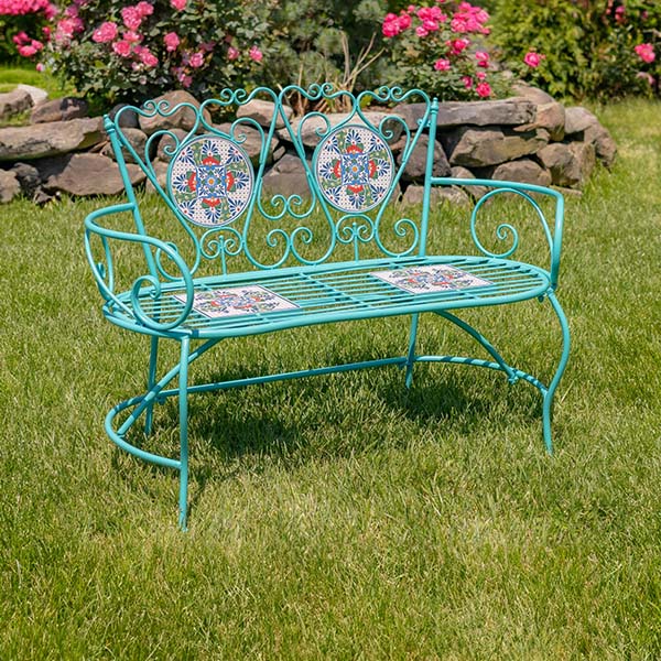 Baton Rouge Mosaic Tile Bench with Iron Frame