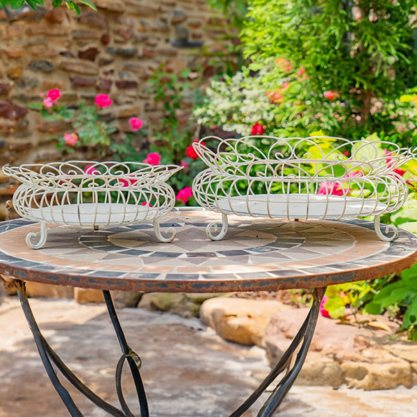 Set of 2 Embellished Metal Wire Flower Baskets London 1812