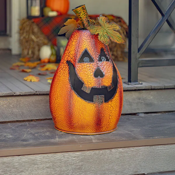 29in Tall Large Metal Jack-O-Lantern with Candleholder Laird Pump