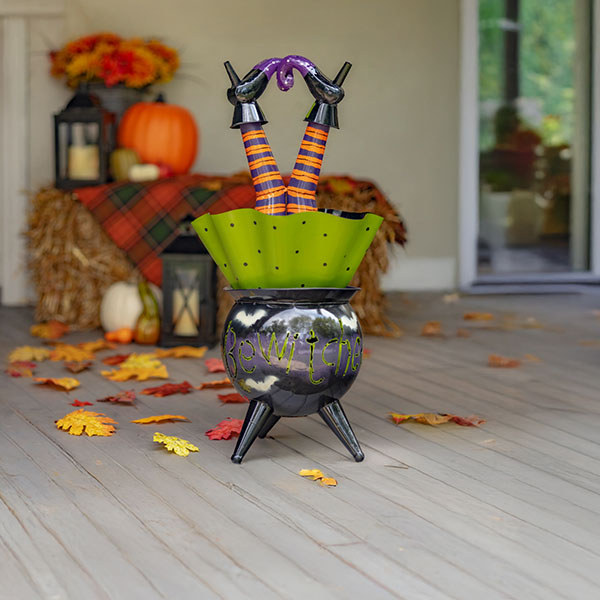 29.25in Tall Metal Bewitched Cauldron with Witch Legs