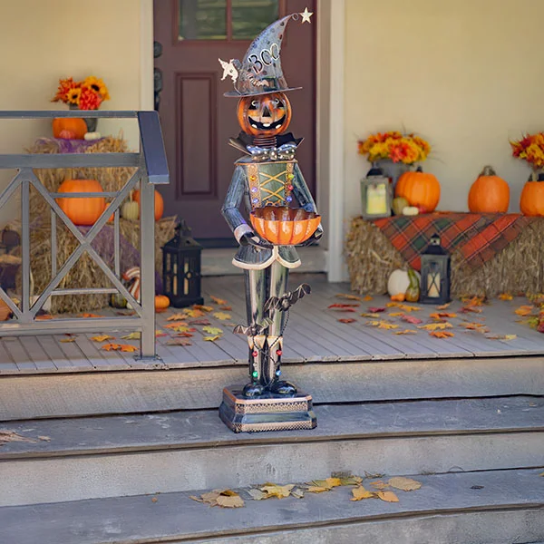 Metal Pumpkin Soldier Decoration and Candy Bowl