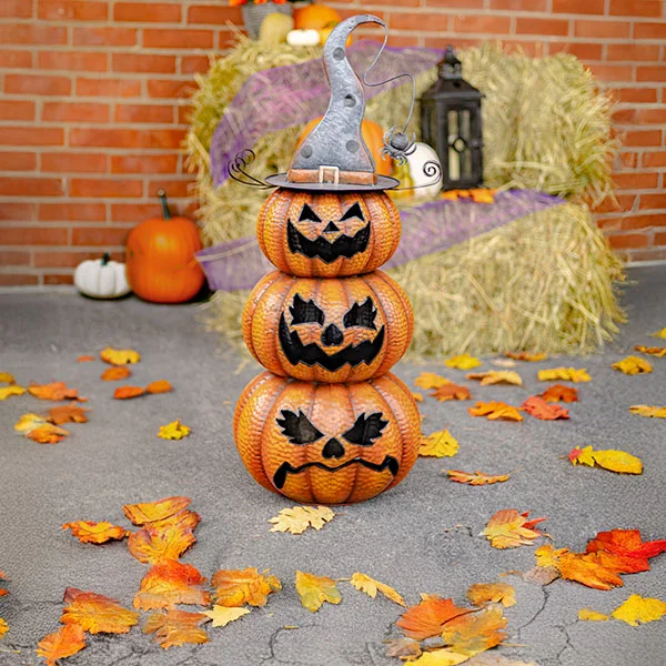31in Tall Iron Jack-O-Lantern Totem Pole Halloween Decoration
