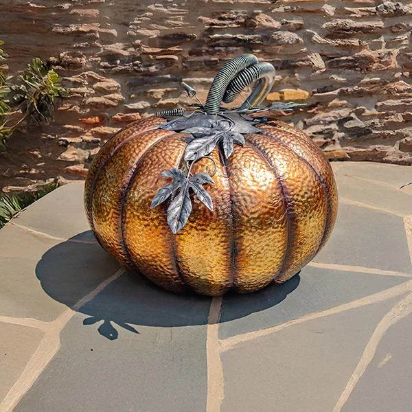 32in Tall Gold-Brushed Iron Pumpkin Decoration