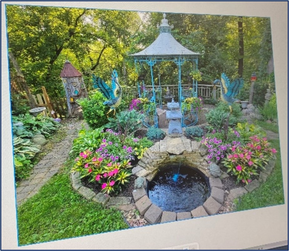 Lesera Iron Gazebo with Pagoda Style Roof and Set of 2 Assorted Large Iron Dancing Cranes in Customers Garden