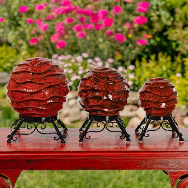 Set of 3 Assorted Ceramic Wavy Globe Gazing Balls with Stands "Istanbul"