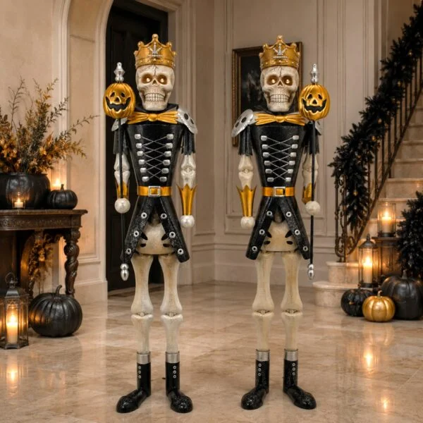 Set of 2 Asst. Standing Gold Ancient Skeleton Sentry Soldiers "Metztli & Itzli"