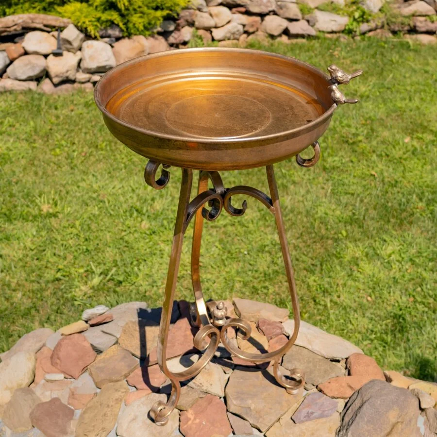 31.3" Tall Gold Birdbath-Feeder with Tri-Stand - Image 2