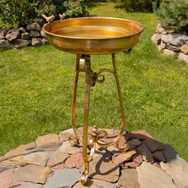 31.3" Tall Gold Birdbath-Feeder with Tri-Stand