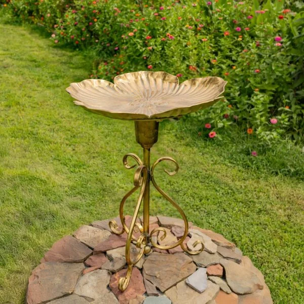 24.2" Tall Gold Flower-Shaped Metal Birdbath-Feeder