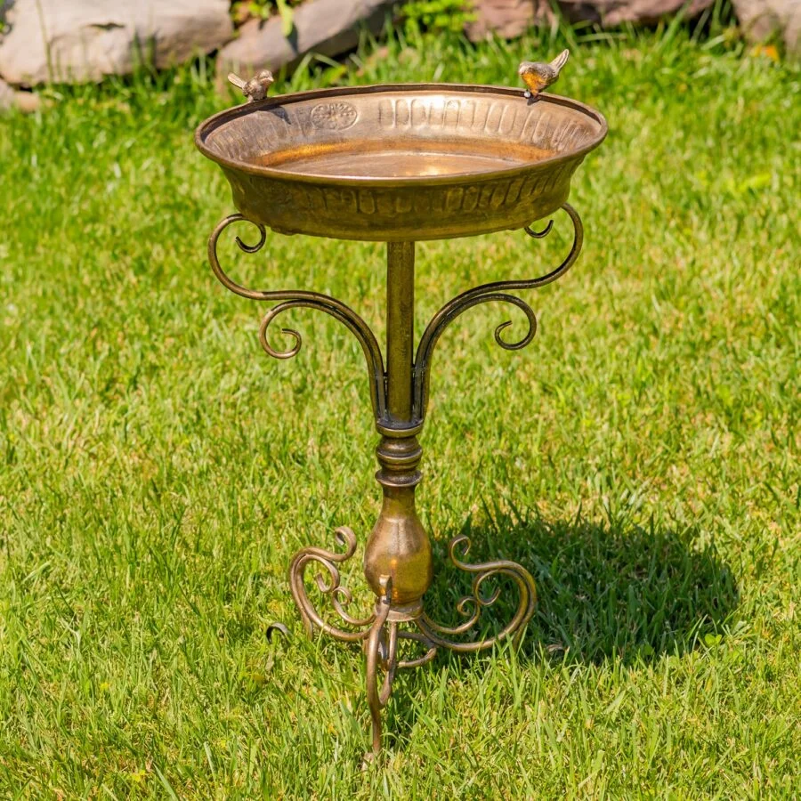 25.4" Tall Gold Birdbath-Feeder with Ornate Stand - Image 3