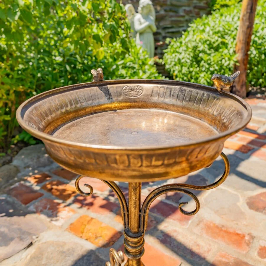 25.4" Tall Gold Birdbath-Feeder with Ornate Stand - Image 10