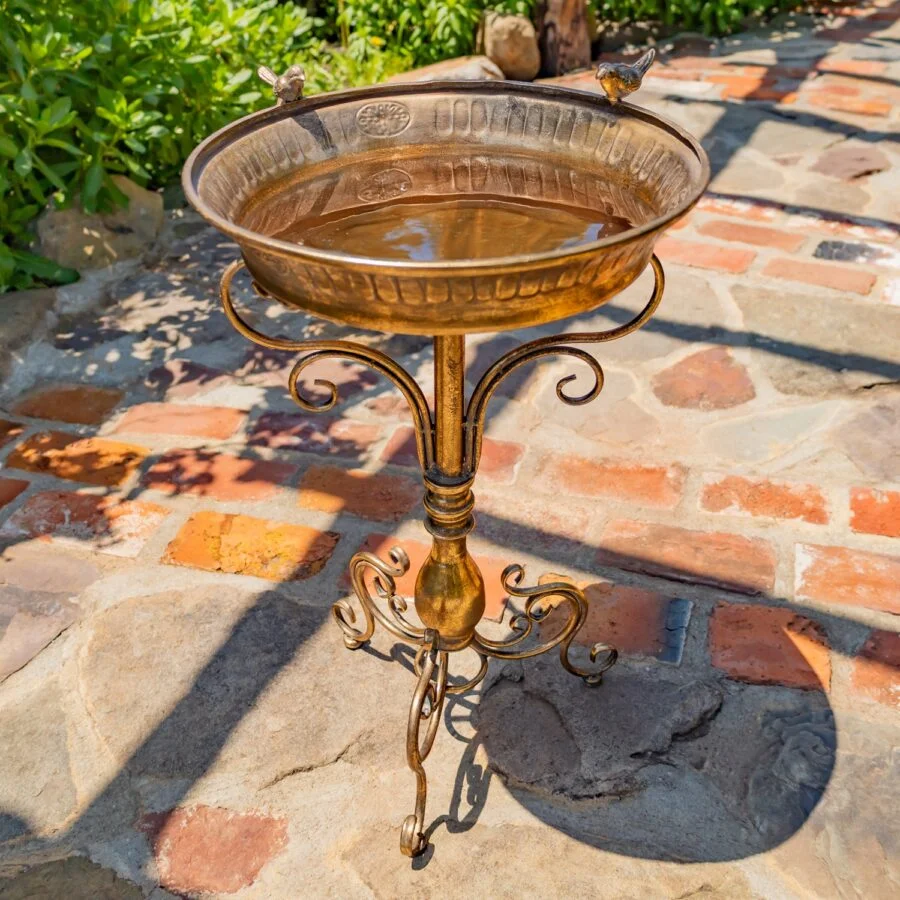 25.4" Tall Gold Birdbath-Feeder with Ornate Stand - Image 5