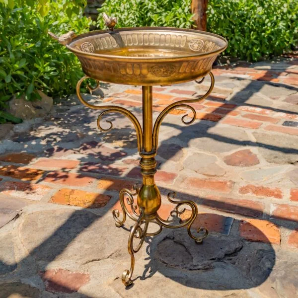 25.4" Tall Gold Birdbath-Feeder with Ornate Stand