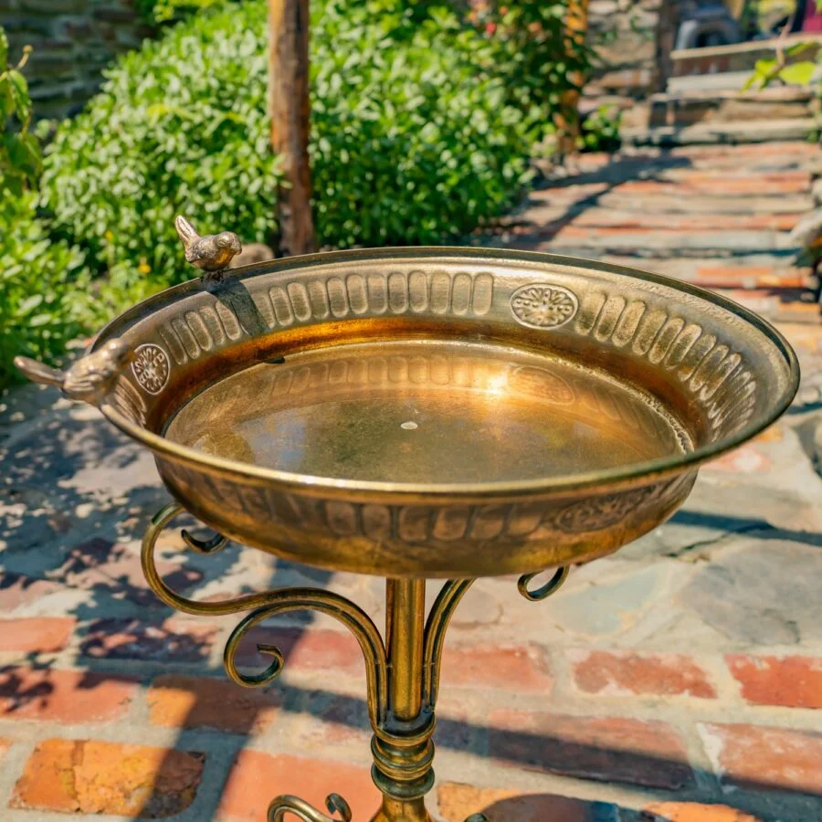 25.4" Tall Gold Birdbath-Feeder with Ornate Stand - Image 9