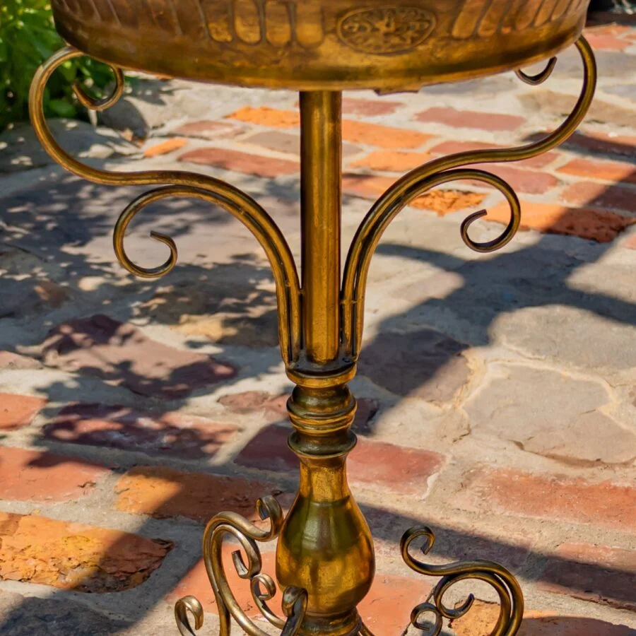 25.4" Tall Gold Birdbath-Feeder with Ornate Stand - Image 8