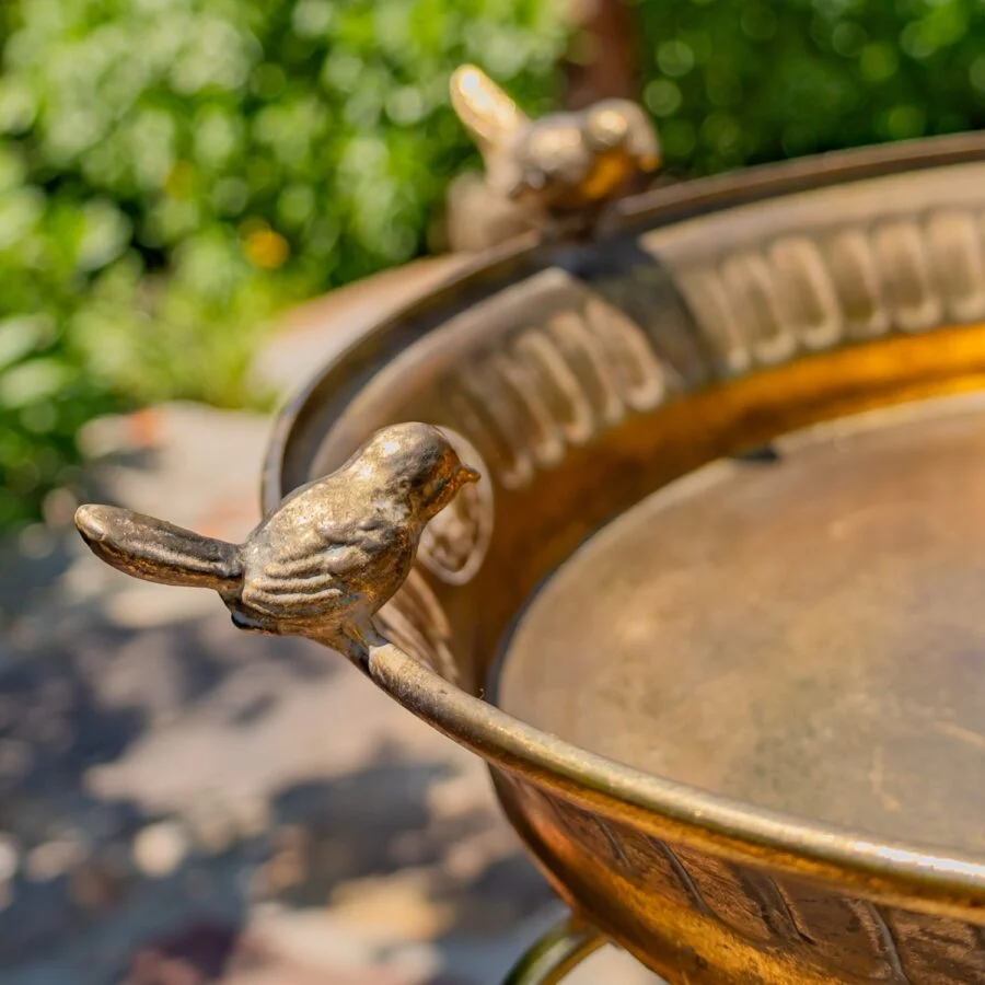 25.4" Tall Gold Birdbath-Feeder with Ornate Stand - Image 6