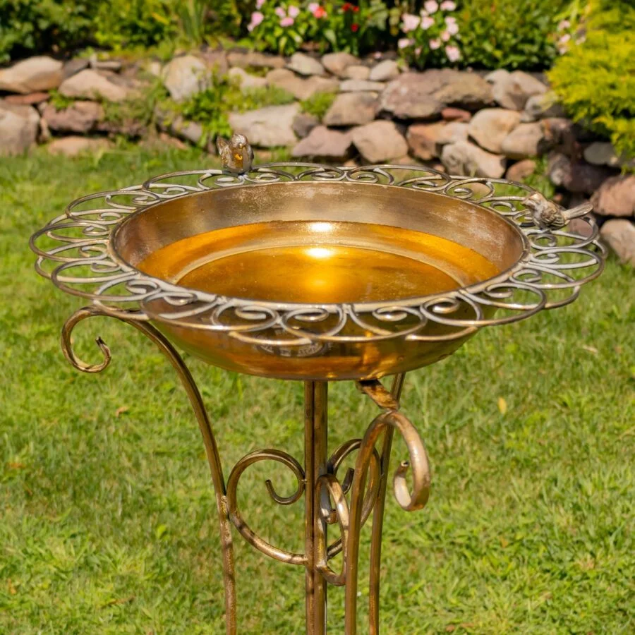 26.6" Tall Gold Birdbath-Feeder with Decorative Trim - Image 4