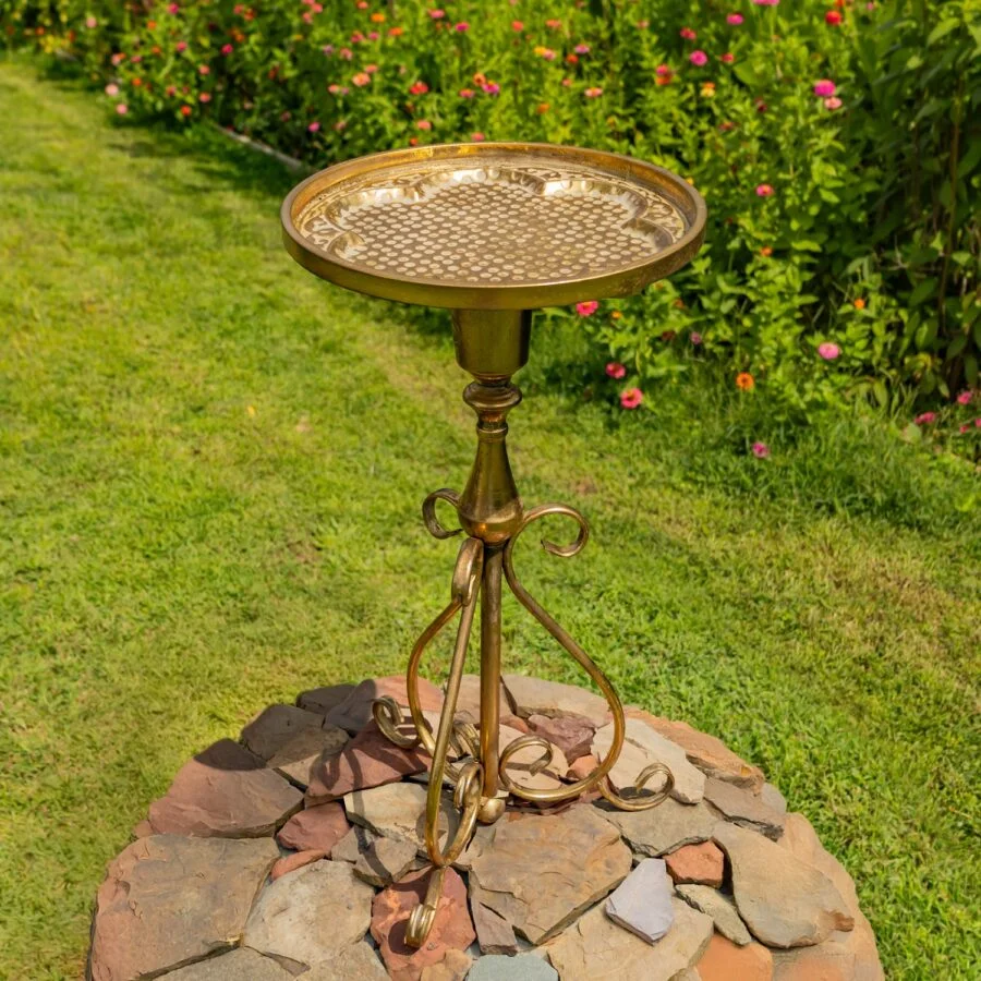 29.5" Tall Gold Round Metal Plant Stand-Birdfeeder