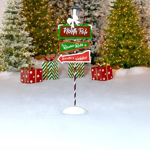 50in Tall Standing North Pole Solar Lantern with Crossing Signs