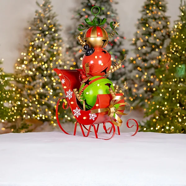44In Tall Iron Christmas Sleigh with Giant Jingle Bells Medium