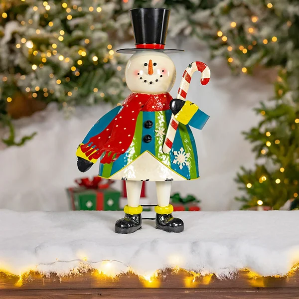 25.5In Tall Iron Snowman Holding Candy Cane Figurine Jingle-Jangle