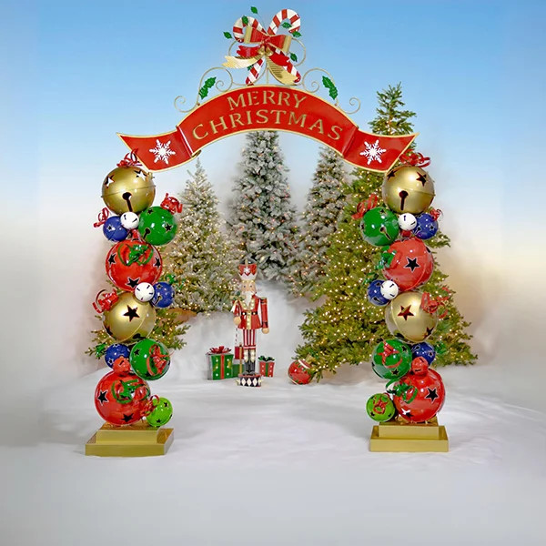 10.75 ft. Tall Large Iron Merry Christmas Archway with Santa Elves