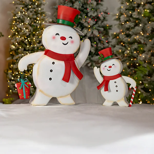 Set of 2 Friendly Metal Snowmen Figurines Icy and Icesis