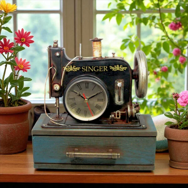 Vintage Style Decorative Sewing Machine Tabletop Clock