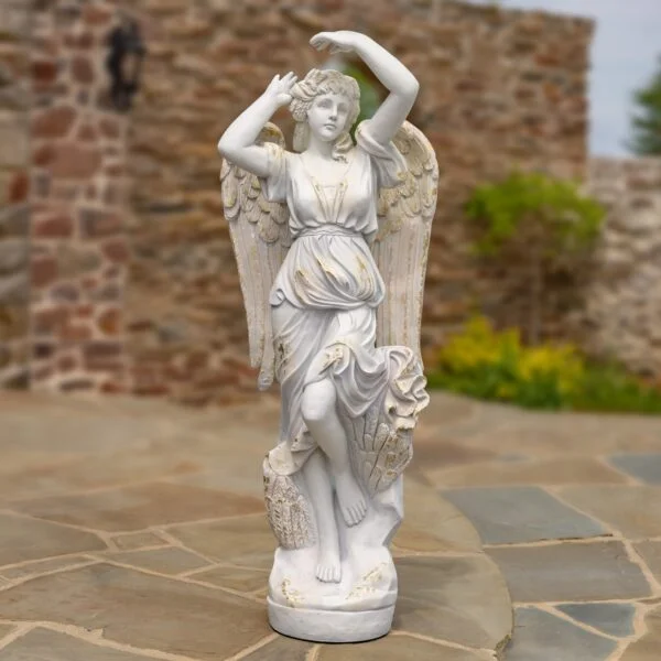 63" Tall Magnesium Angel Statue in Antique Grey "Farrah"